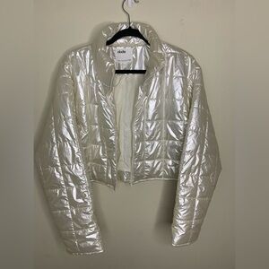 Women's Shiny Silver Puffer Jacket